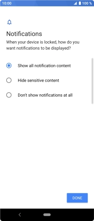Press the required setting.