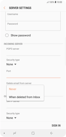 Press Never to keep emails on the server when you delete them on your phone.
