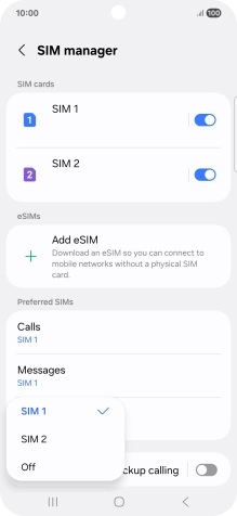 Press the required setting.