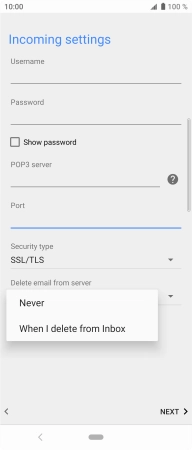 Press Never to keep emails on the server when you delete them on your phone.