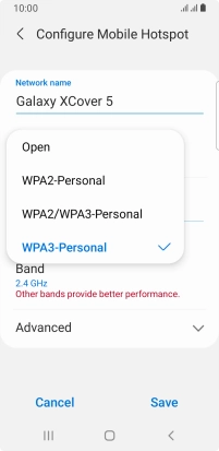 Press WPA3-Personal to password protect your WiFi hotspot.