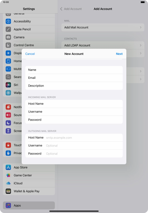 Press Host Name and key in the name of your email provider's outgoing server. Press Host Name and key in the name of your email provider's outgoing server.