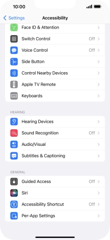 Press the required category below 'HEARING' and follow the instructions on the screen to select the required settings.
