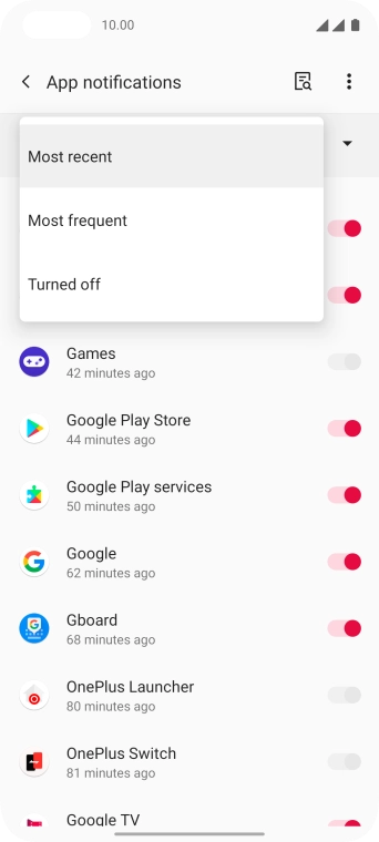 Press the required setting.