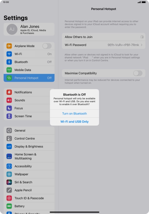 If WiFi is turned on, press Wi-Fi and USB Only.