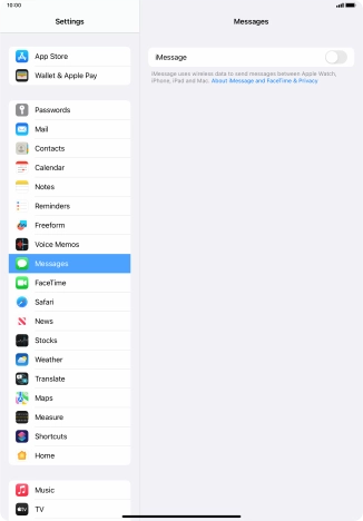 Press the indicator next to 'iMessage' to turn on the function.