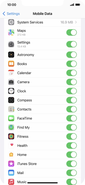Press the indicators next to the required applications to turn the function on or off.