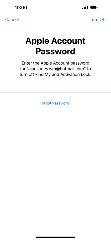 Key in the password for your Apple ID and press Turn Off. Wait a moment while the factory default settings are restored. Follow the instructions on the screen to set up your phone and prepare it for use.