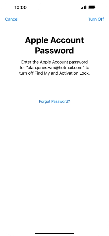 Key in the password for your Apple ID and press Turn Off. Wait a moment while the factory settings are restored. Follow the instructions on the screen to set up your phone and prepare it for use.