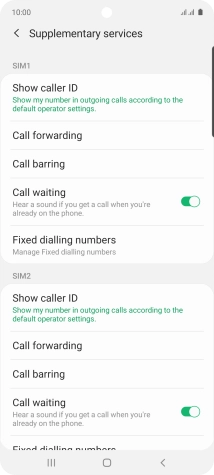 Press Show caller ID below the required SIM.