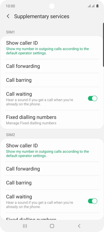 Press Show caller ID below the required SIM.