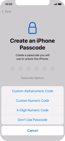 Follow the instructions on the screen to turn on the lock code or press Don't Use Passcode.