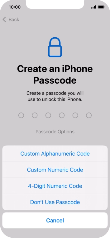 Follow the instructions on the screen to turn on the lock code or press Don't Use Passcode. Follow the instructions on the screen to turn on the lock code or press Don't Use Passcode.