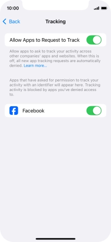 Press the indicator next to 'Allow Apps to Request to Track' to turn the function on or off.