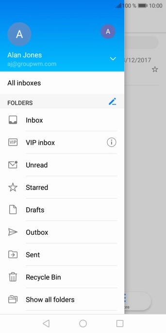 Press the email account drop down list. Press the email account drop down list.