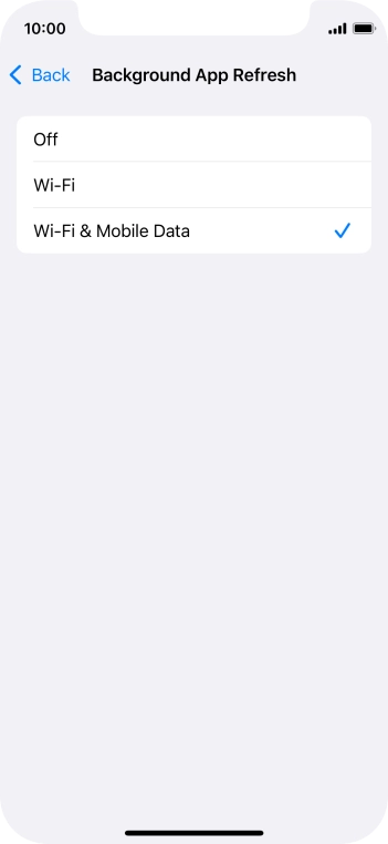 To turn off background refresh of apps, press Off. To turn off background refresh of apps, press Off.