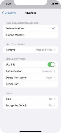 Press the indicator next to 'Use SSL' to turn off the function.