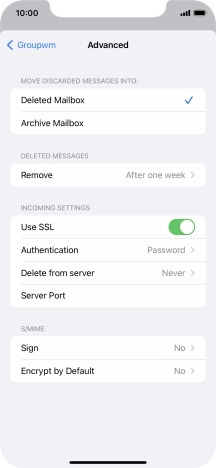 Press the indicator next to 'Use SSL' to turn off the function.