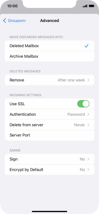 Press the indicator next to 'Use SSL' to turn off the function.