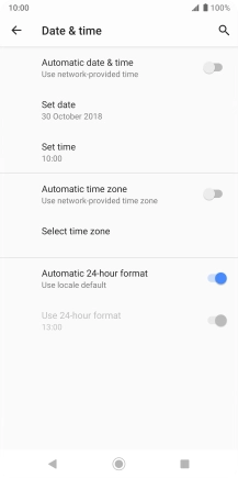 Press the indicator next to 'Automatic date & time' to turn on the function.
