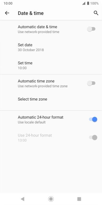 Press the indicator next to 'Automatic date & time' to turn on the function.