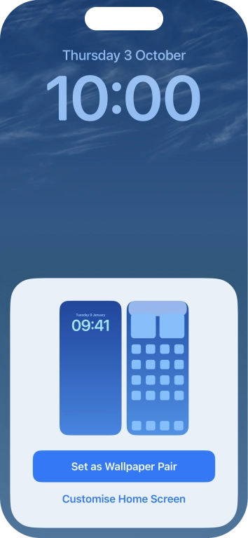 To use the same colour theme on the home screen, press Set as Wallpaper Pair. To use the same colour theme on the home screen, press Set as Wallpaper Pair.