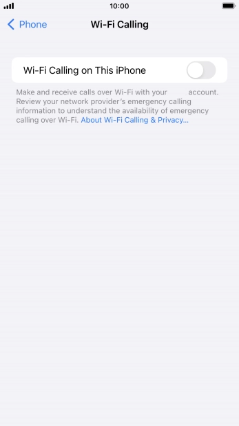 Press the indicator next to 'Wi-Fi Calling on This iPhone' to turn the function on or off.