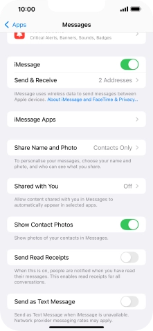 Press the indicator next to 'Send as Text Message' to turn the function on or off.