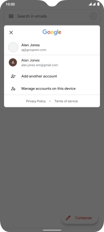 Press the required email account.