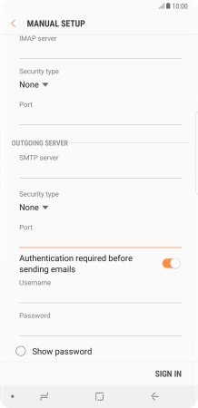 Press the field below 'Username' and key in the username of your email provider's outgoing server.