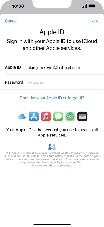 Press the field next to 'Password' and key in the password for your Apple ID.