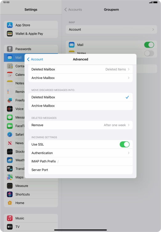 Press the indicator next to 'Use SSL' to turn off the function.
