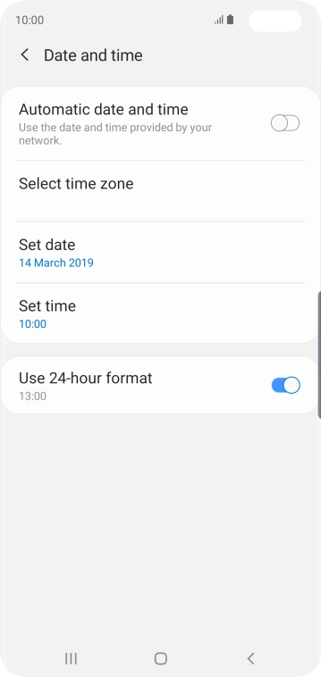 Press the indicator next to 'Automatic date and time' to turn on the function.