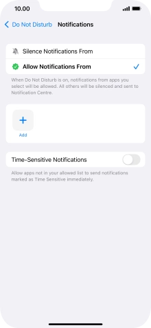 Press the indicator next to 'Time-Sensitive Notifications' to turn display of timed notifications on or off when Do Not Disturb is turned on.