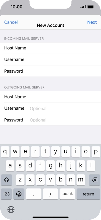 Press Username and key in the username for your email account.