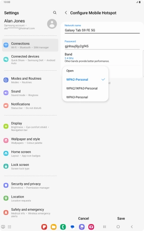 Press WPA3-Personal to password protect your WiFi hotspot.