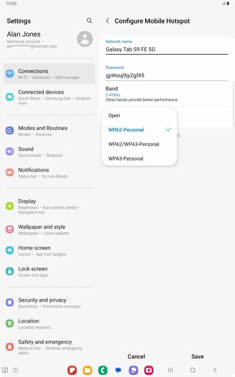 Press WPA3-Personal to password protect your WiFi hotspot.