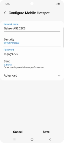 Press the field below 'Network name' and key in the required name.