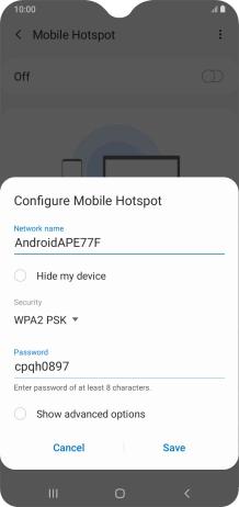 Press the field below 'Network name' and key in the required name.