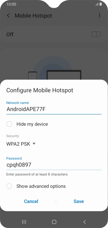 Press the field below 'Network name' and key in the required name.