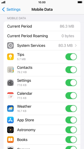 Press the indicators next to the required applications to turn the function on or off. Press the indicators next to the required applications to turn the function on or off.