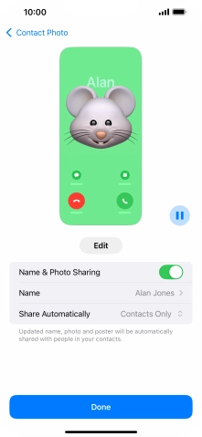 Press the indicator next to 'Name & Photo Sharing' to turn the function on or off.