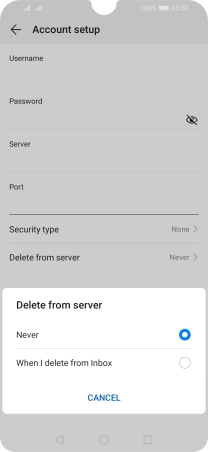 Press Never to keep emails on the server when you delete them on your phone.