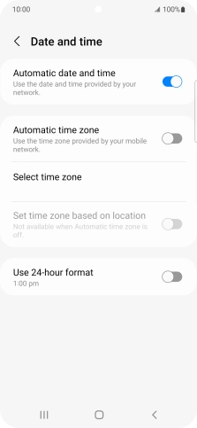 Press the indicator next to 'Automatic time zone' to turn on the function.