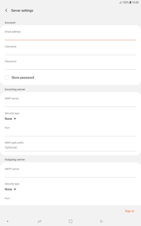 Press the field below 'Username' and key in the username for your email account.