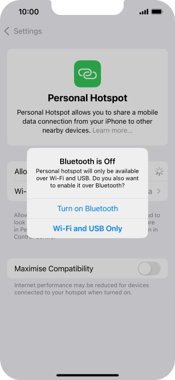 If WiFi is turned on, press Wi-Fi and USB Only.