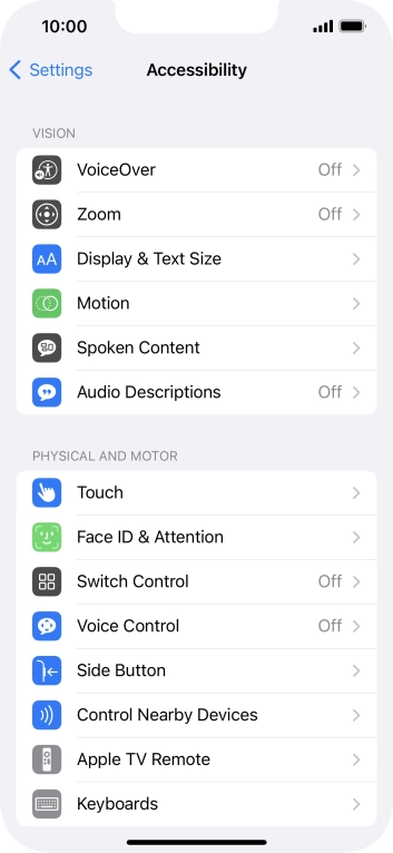 Press the required category below 'VISION' and follow the instructions on the screen to select the required settings.