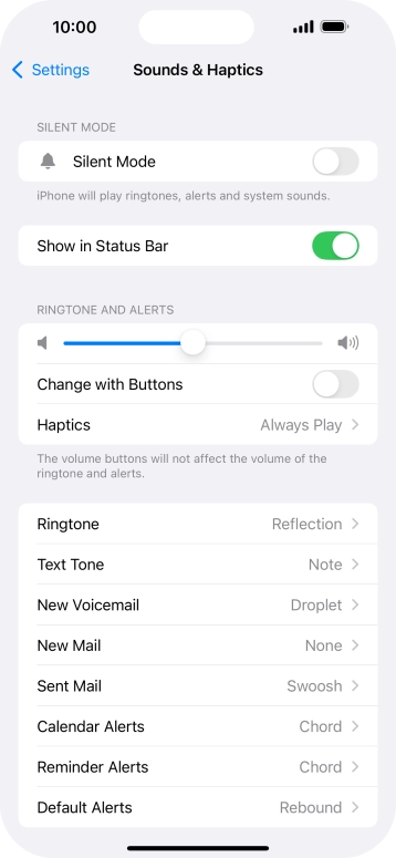 Press the indicator next to 'Silent Mode' to turn the function on or off.
