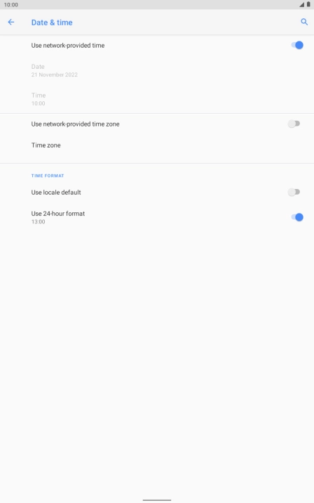 Press the indicator next to 'Use network-provided time zone' to turn on the function.