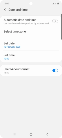 Press the indicator next to 'Automatic date and time' to turn on the function.